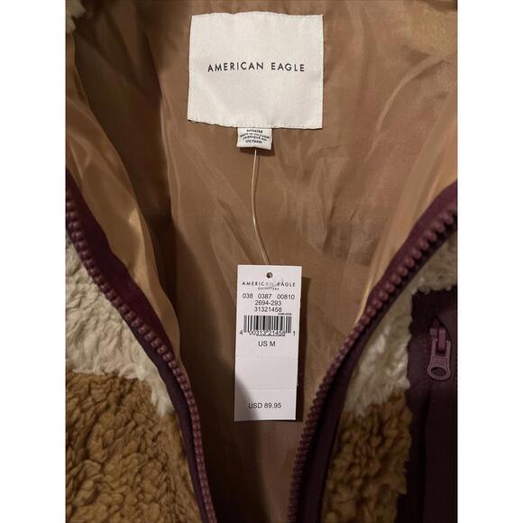 American Eagle Womens Medium Brown Full-Zip Stylish Sherpa Coat NEW! MZZ1 - Picture 4 of 9